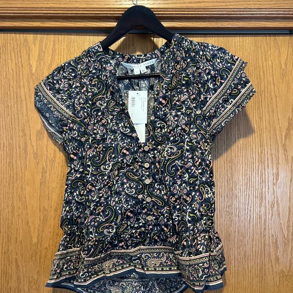 Veronica Beard Black and Gold Paisley Blouse